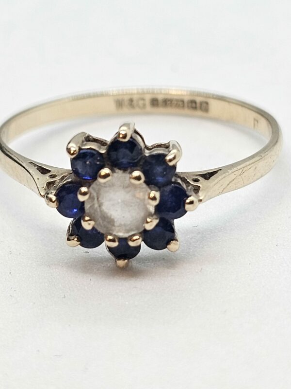 Gold Blue and White Stone floral setting Ring - Image 3