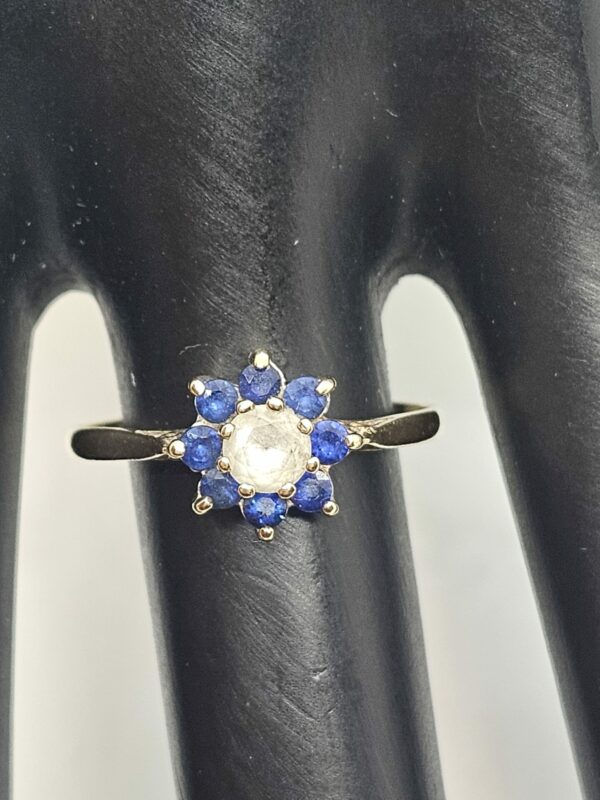 Gold Blue and White Stone floral setting Ring