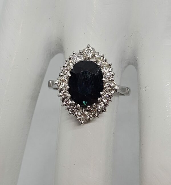 Sapphire Diamond Cluster Ring