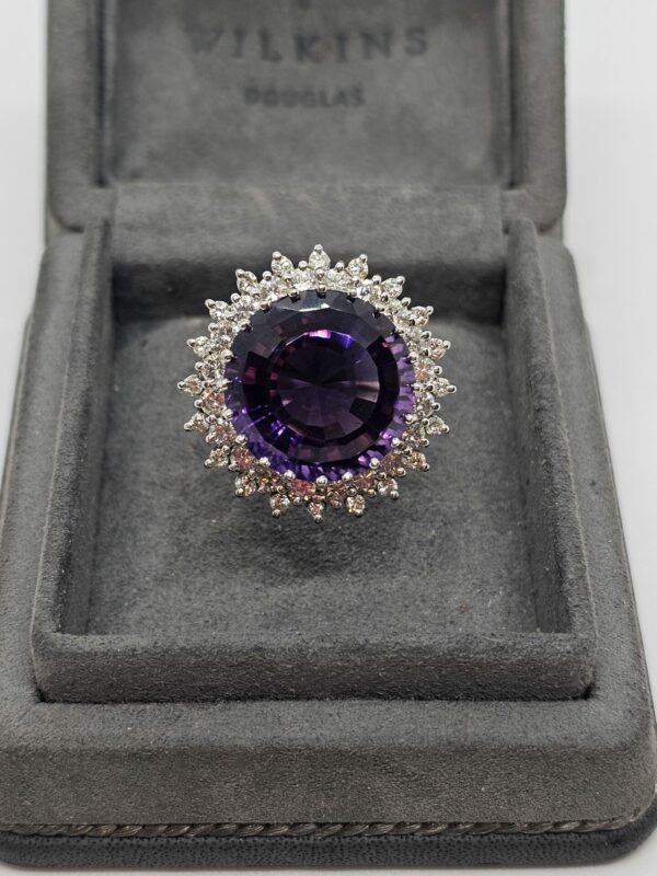 18ct White Gold Amethyst and Diamond Ring