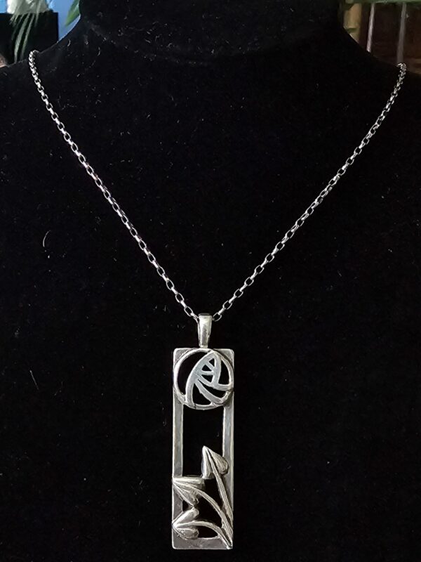 Silver Necklace and Mackintosh style rose pendant