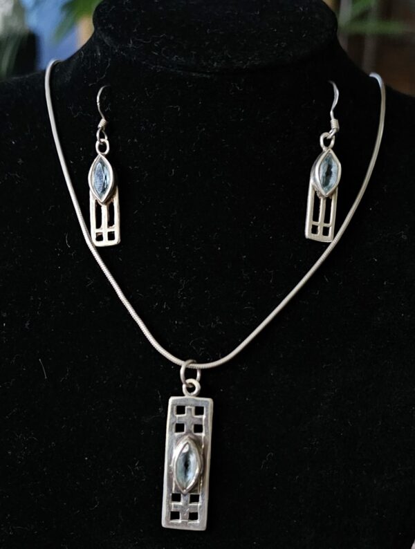 Celtic style blue stone necklace and earring set