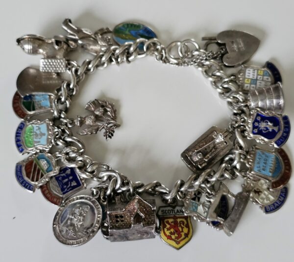 Chunky Silver and Enamel Charm Bracelet