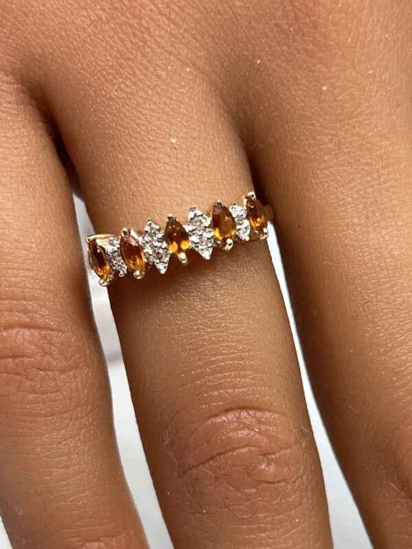 9ct gold diamond and citrine ladies dress ring