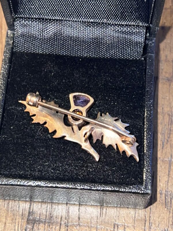 9ct gold amethyst and citrine thistle brooch - Image 2