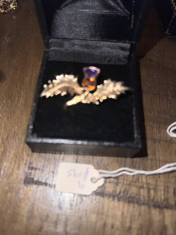 9ct gold amethyst and citrine thistle brooch - Image 5