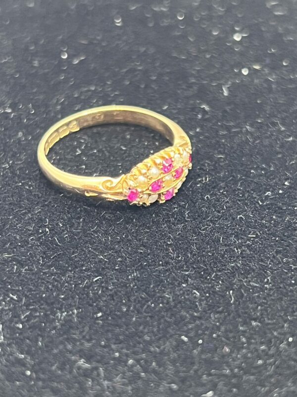 Antique 15ct gold seed pearl and spinel ladies ring - Image 3