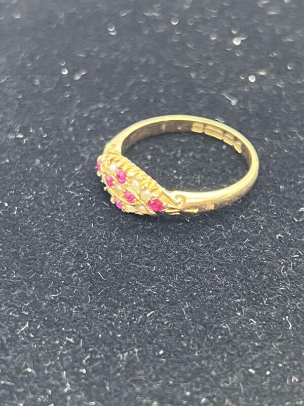 Antique 15ct gold seed pearl and spinel ladies ring - Image 2