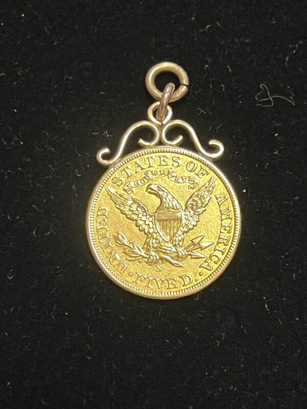 1902 liberty head five dollar gold coin pendant - Image 2