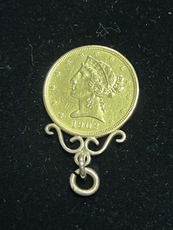 1902 liberty head five dollar gold coin pendant