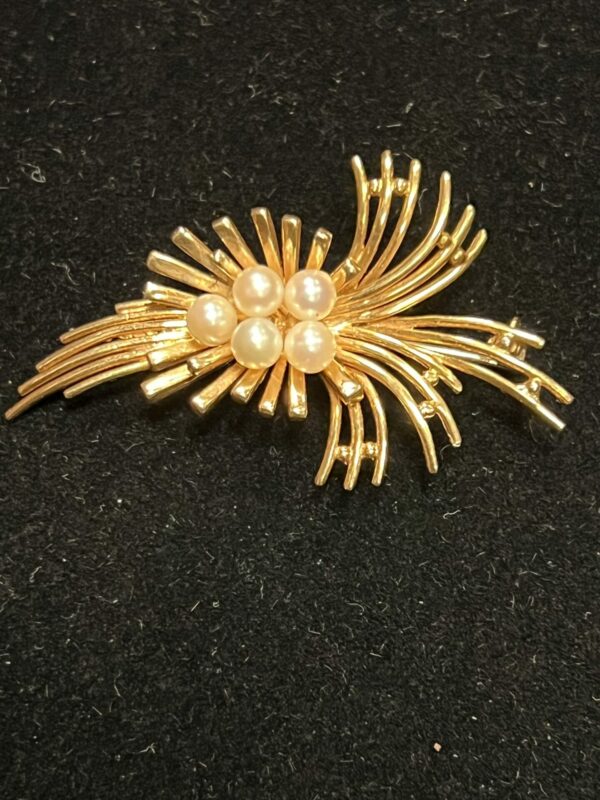 Abstract 9ct gold and Pearl brooch - Image 2