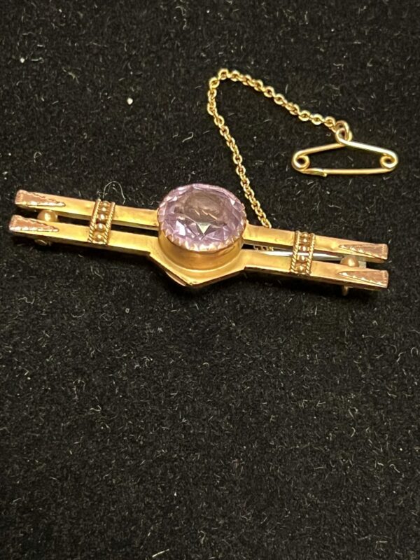 Gorgeous 9ct gold and amethyst Victorian bar brooch - Image 2