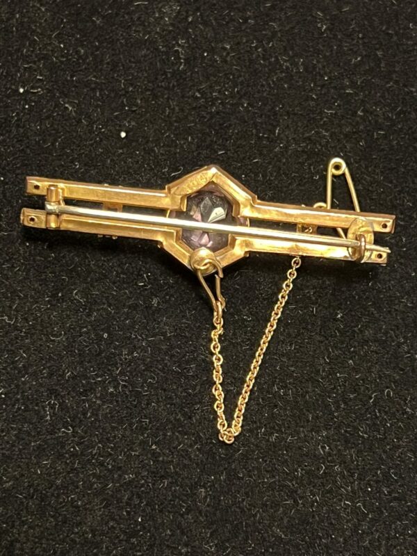 Gorgeous 9ct gold and amethyst Victorian bar brooch - Image 3