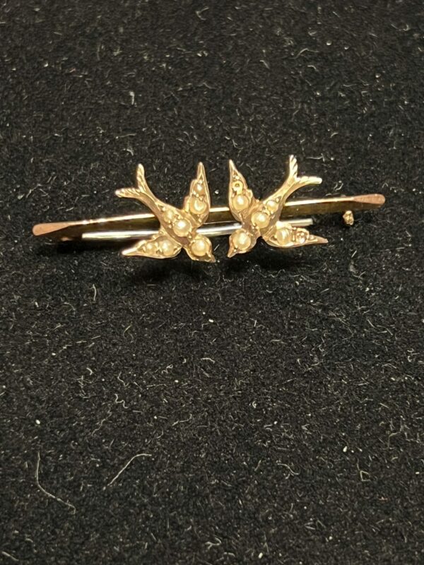 9ct gold swallow and seed pearls bar brooch