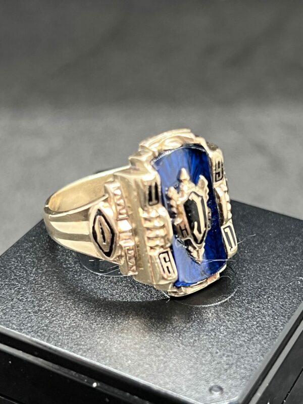 10ct gold large college ring blue enamel