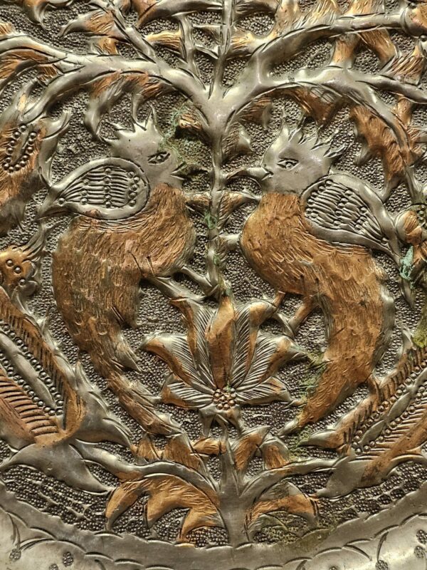 Persian Hand Hammered Copper Tinned Birds Wall Hanging Plate - Image 3