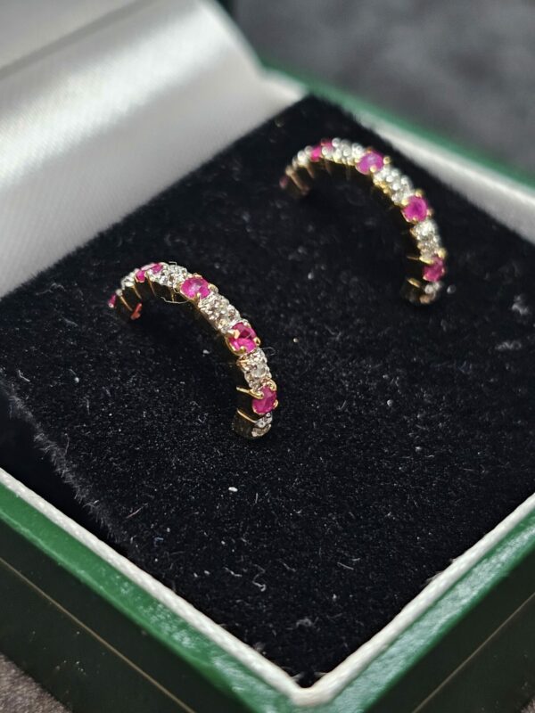 Ruby and Diamond Hoop Earrings - Image 3