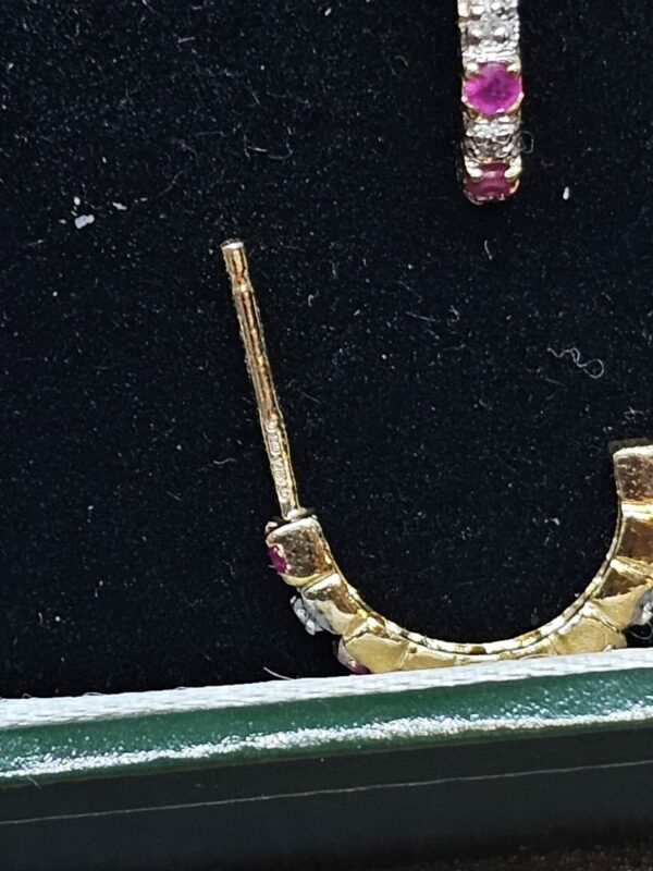 Ruby and Diamond Hoop Earrings - Image 2