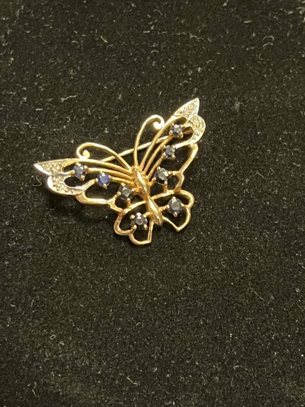 9ct gold diamond and sapphire butterfly brooch