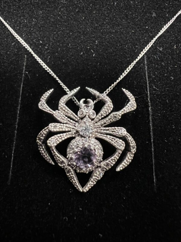 Sterling silver gem set spider pendant and chain