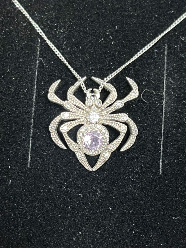 Sterling silver gem set spider pendant and chain - Image 3