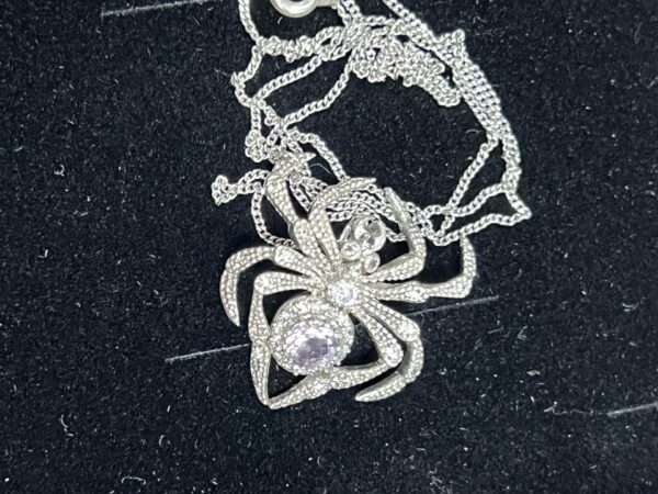 Sterling silver gem set spider pendant and chain - Image 7