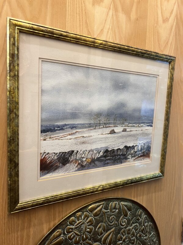 Snowfall near glamis watercolour by Peter mylles