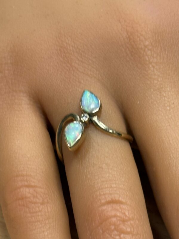 Opal and diamond 9ct gold ladies ring