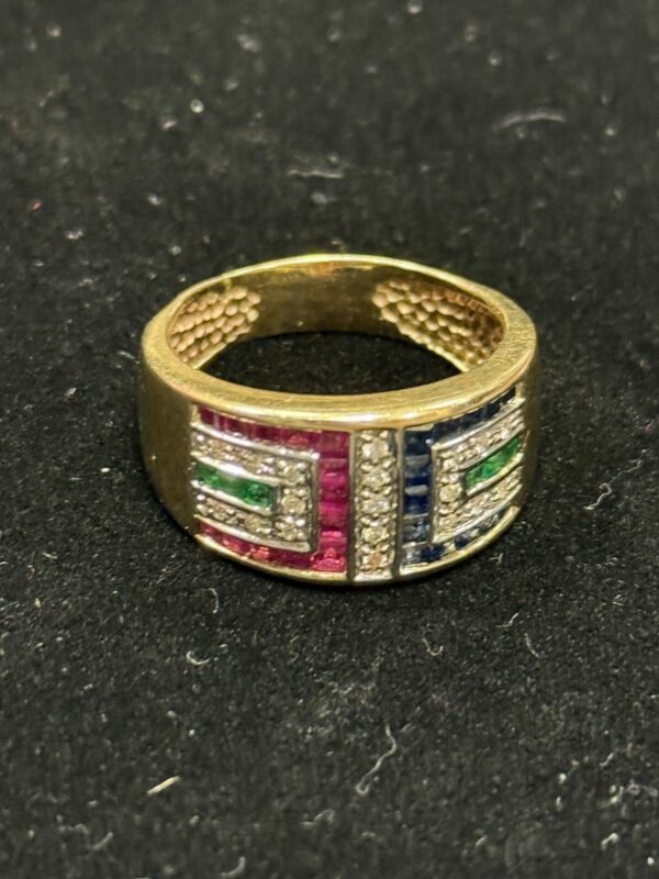 9ct gold ruby sapphire emerald and diamond ring - Image 4