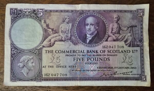 1953 Commercial Bank of Scotland £5 Note