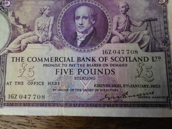 1953 Commercial Bank of Scotland £5 Note - Image 2