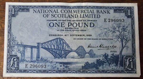 1959 National Commercial Bank of Scotland Limited £1 banknote