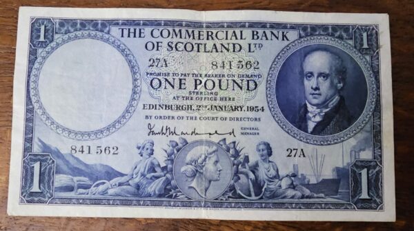 1954 Commercial Bank of Scotland £1 Banknote