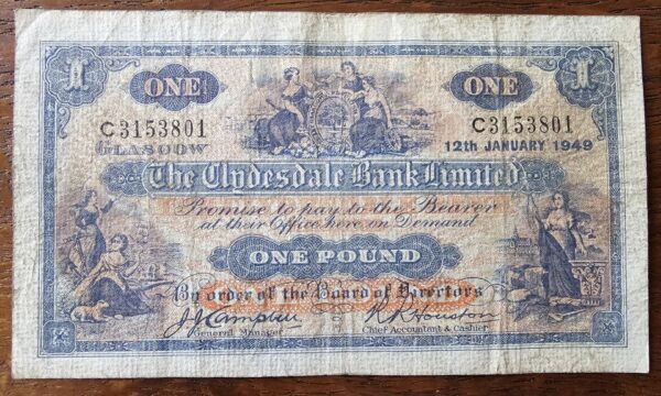 1949 Clydesdale Bank Limited £1 Banknote