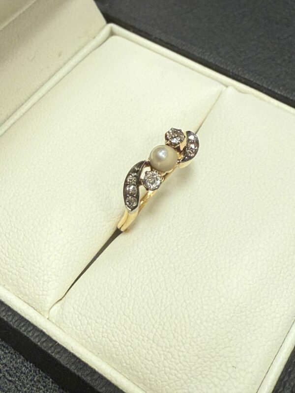 Antique diamond and pearl 18ct gold ring - Image 4