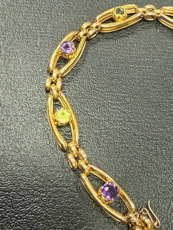 Amethyst and peridot 9ct gold padlock bracelet antique - Image 3