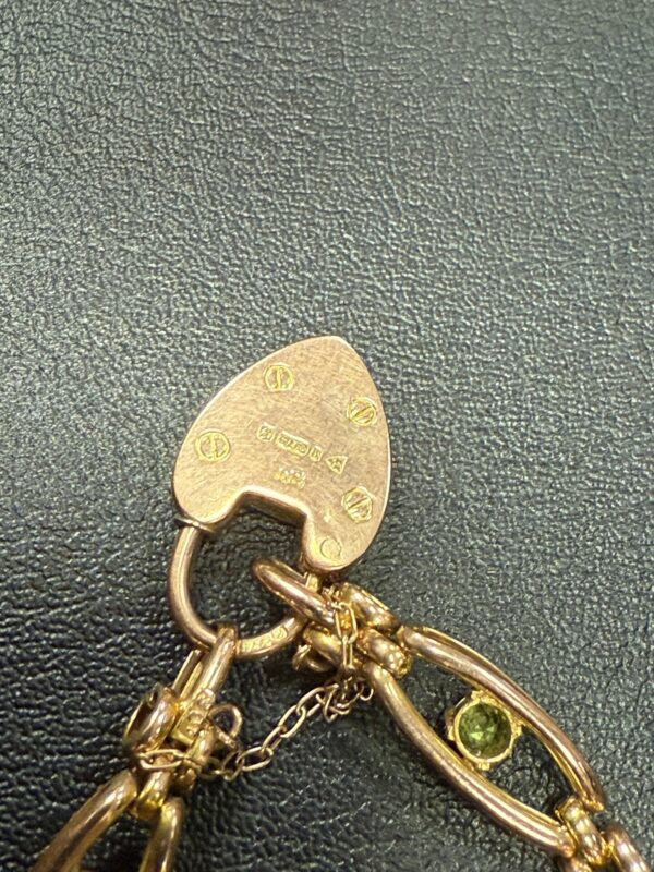 Amethyst and peridot 9ct gold padlock bracelet antique - Image 5