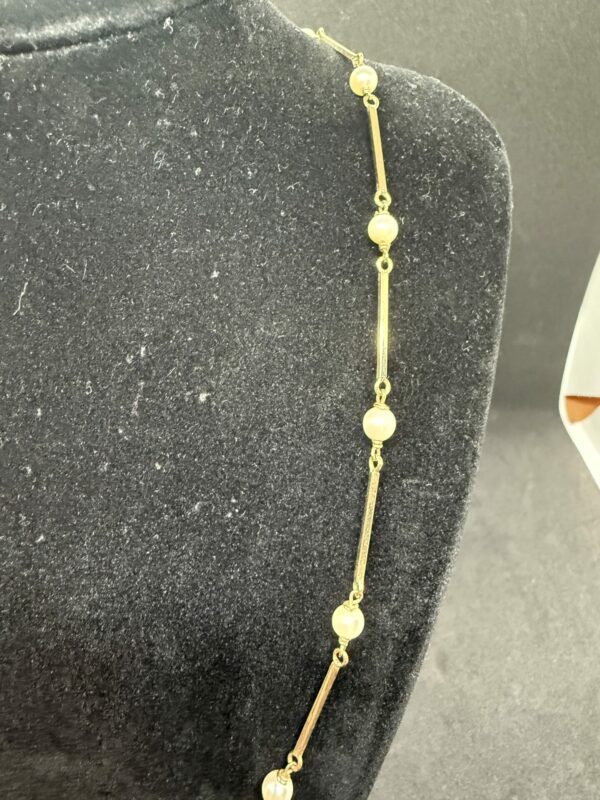 9ct gold and natural pearl bar necklace - Image 2