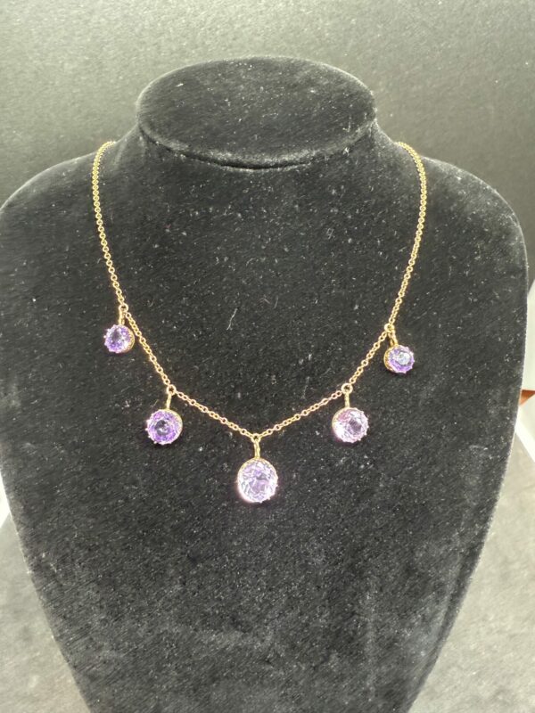 Victorian 9ct gold and amethyst drop necklace